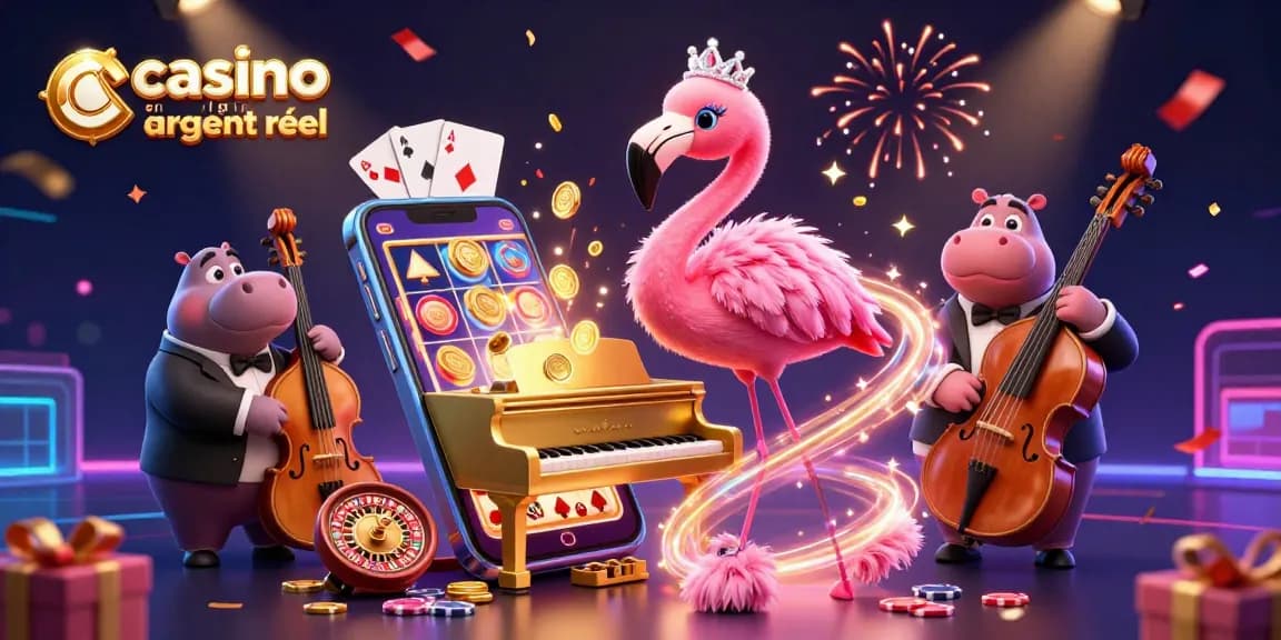 Venez découvrir le casino en ligne argent réel à travers une scène captivante d'une chanteuse flamant et ses compagnons.