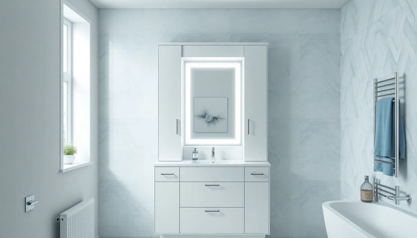 Gestalten Sie Ihr Bad mit dem modernen sonni Spiegelschrank und einzigartigen Beleuchtungselementen.