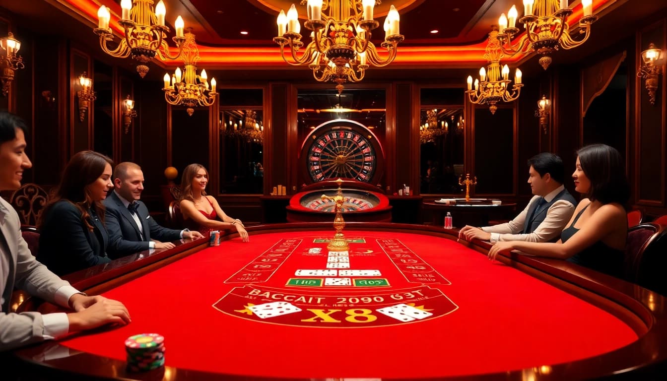 Players intensely engaged at the Baccarat table, highlighting the excitement of XX88's offerings.