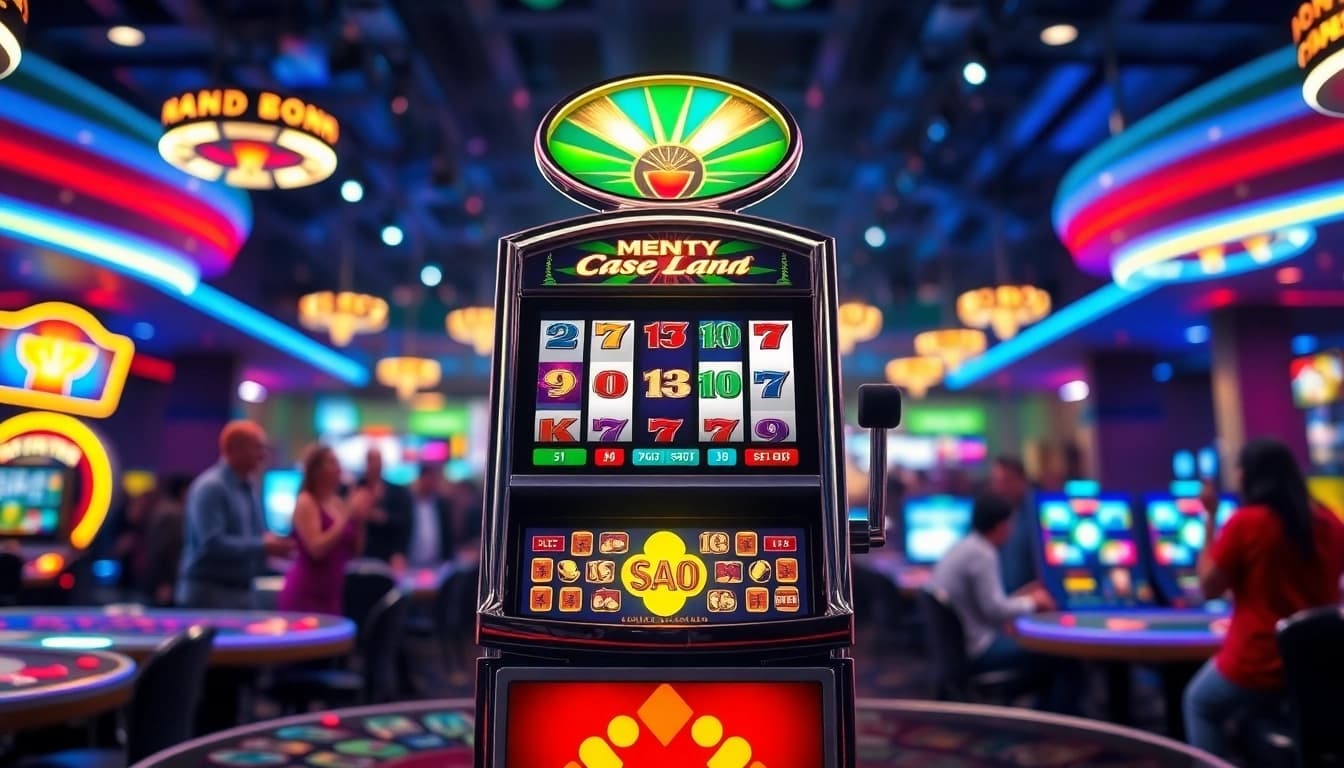 Menangkan slot di mesin permainan kasino yang penuh dengan kegembiraan dan cahaya.