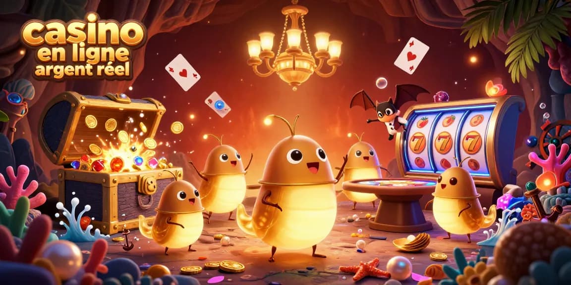 Découvrez une scène dynamique captivante de casino en ligne argent réel avec des vers luisants et un croupier chauve-souris.