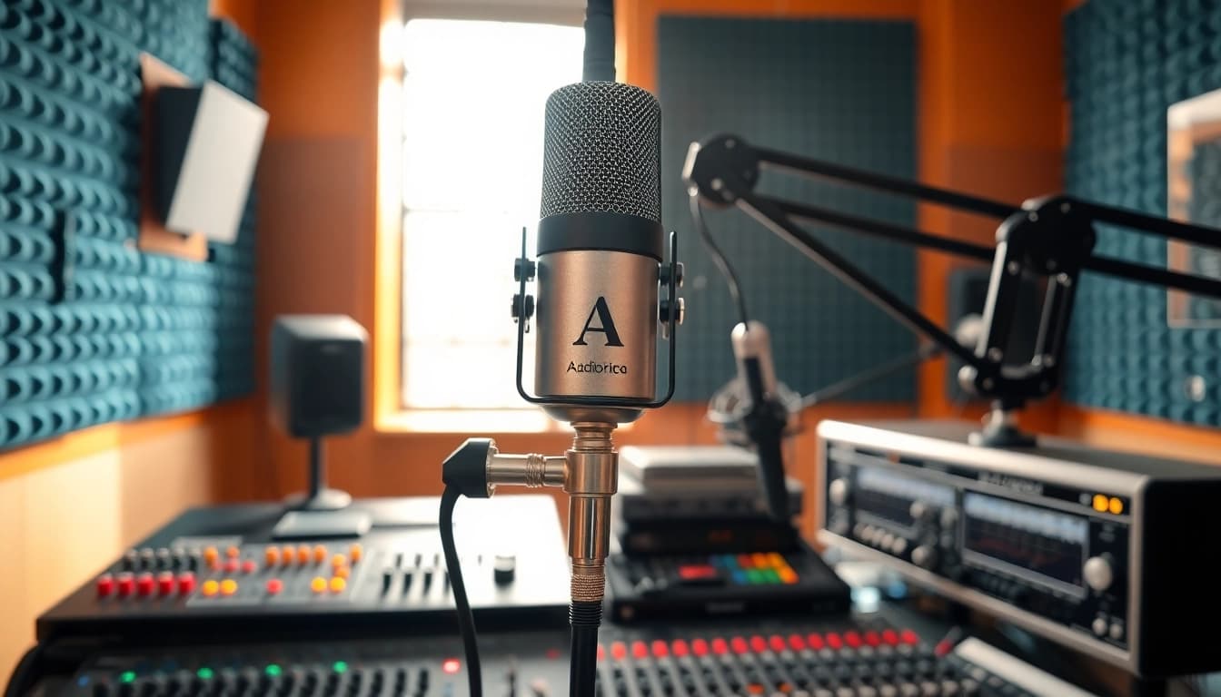 Engaging radio studio featuring a microphone and audio gear at https://chadronradio.com/.
