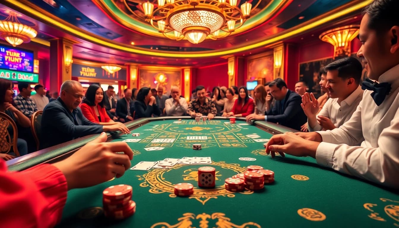Exciting gameplay at đá gà trực tiếp thomo, set in a luxurious casino atmosphere.