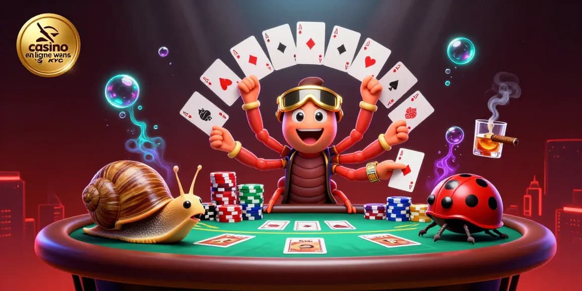 Jouez à casino en ligne sans KYC avec un croupier millipède et des jetons de poker impressionnants.