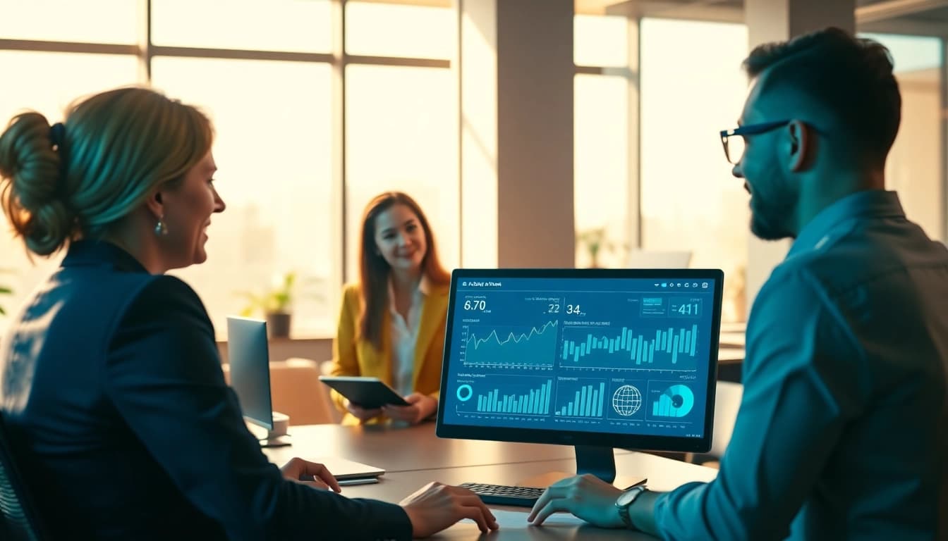 Showcasing an enterprise ai assistant enhancing productivity in a collaborative office environment.
