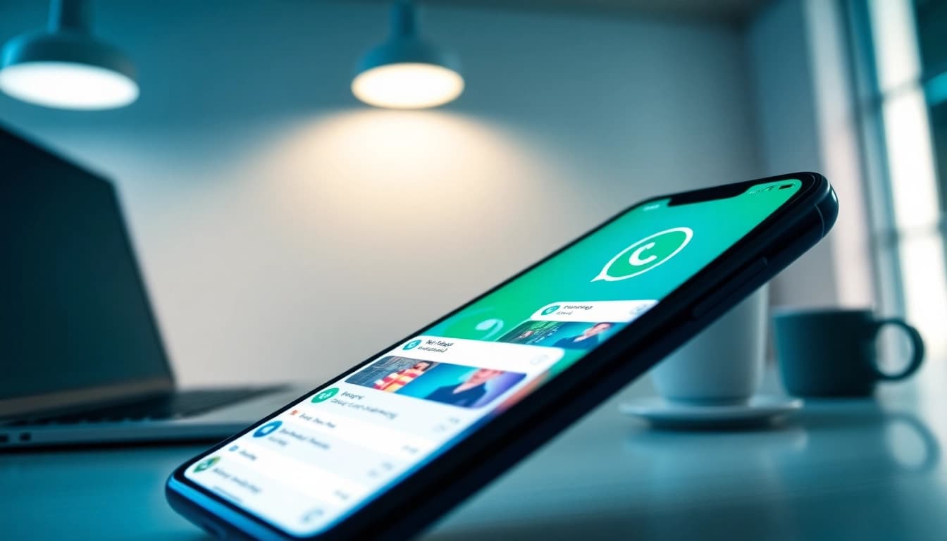 Explore the advanced features of GBWhatsApp on a modern mobile device in a professional setting.
