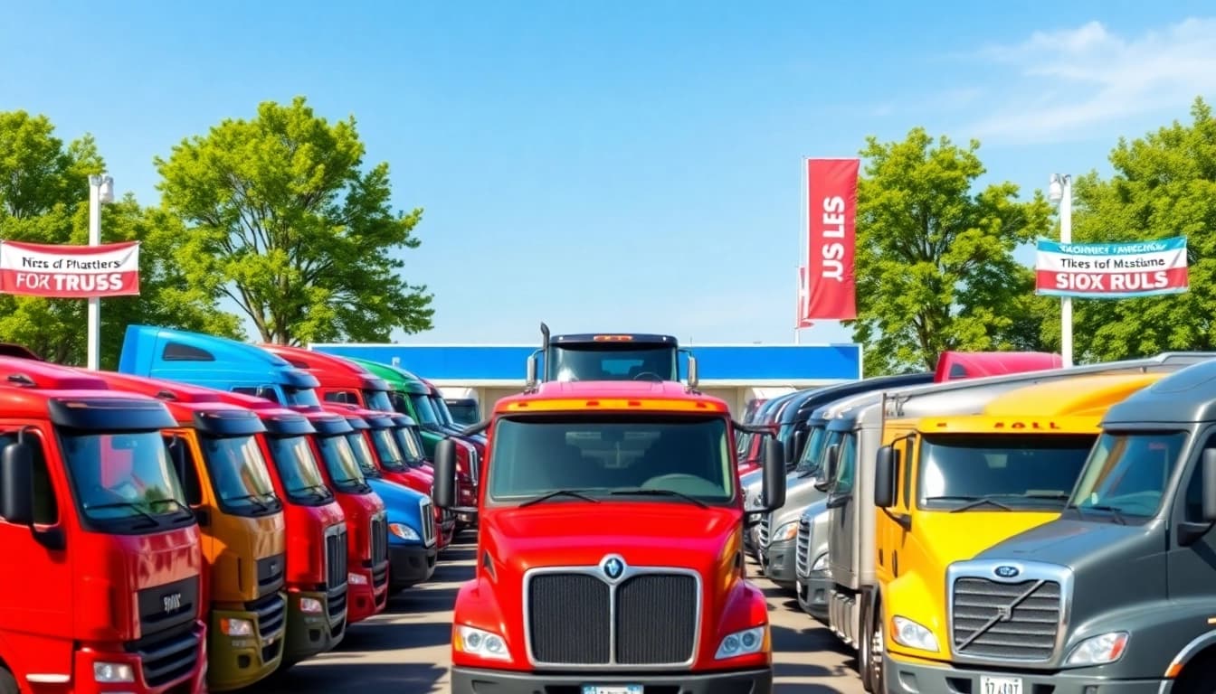 Browse used trucks Maryland with a selection of vibrant vehicles in a professional dealership setting.