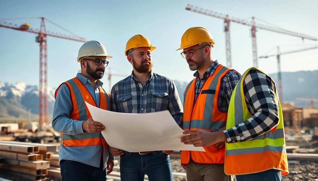 Workers collaborating on construction projects within a construction association Wyoming.
