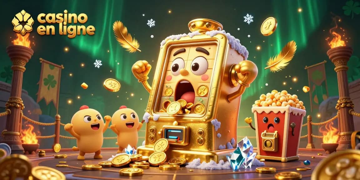 Casino en ligne : machine à sous en or gagnant avec des pièces tombant.