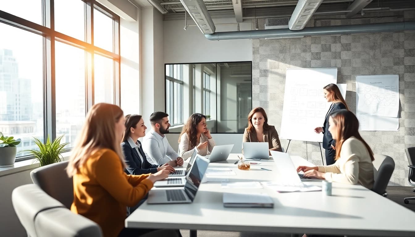 Engaged professionals in a business meeting demonstrating teamwork and strategy.