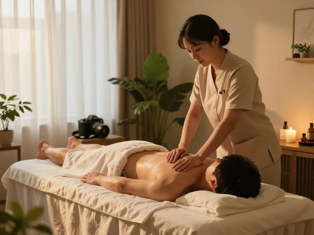 편안한 스파 환경에서의 포항스웨디시 마사지 세션, 아늑한 조명과 차분한 장식으로 relaxation.