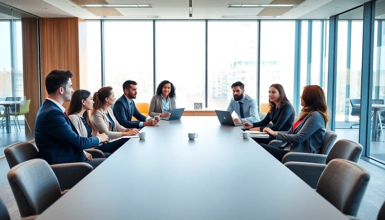 Engaging business meeting showcasing collaboration and diversity in a professional setting.