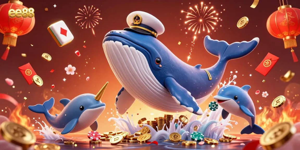 Experience winning moments at ee88 with a vibrant 3D digital illustration, showcasing fun casino elements and a playful atmosphere.