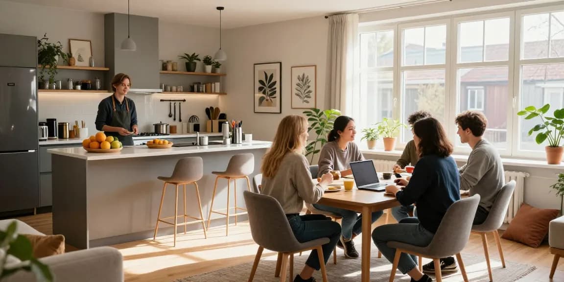 Gemütliche Monteurwohnung Hannover mit modernem Wohnbereich und Arbeitszone, ideal für Monteure und Geschäftsreisende.