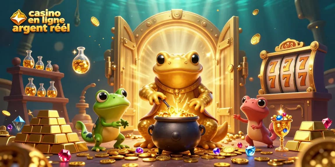 Plongez dans le monde du casino en ligne argent réel avec une scène immersive remplie de personnages amusants et d'éléments de jeu captivants.