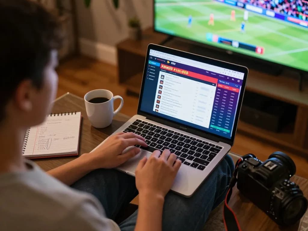 Excited player using King33 for live sports betting at home, showcasing a dynamic gaming environment.