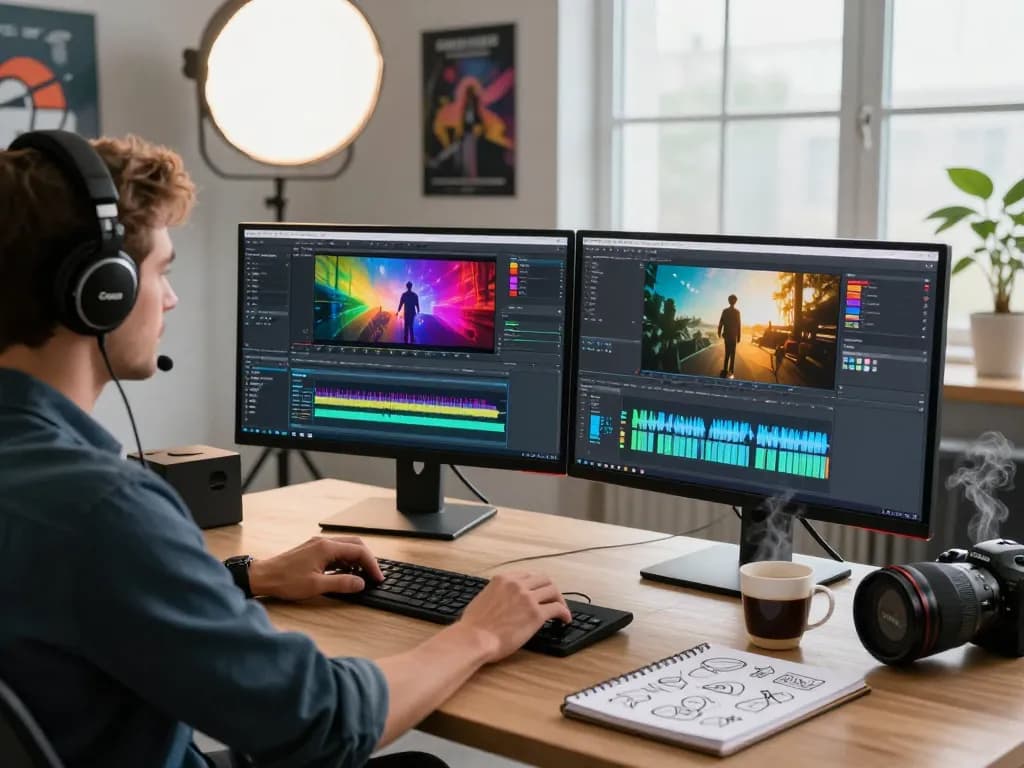 Video to prompt generator workspace with video editing analysis and AI models, capturing dynamic content creation