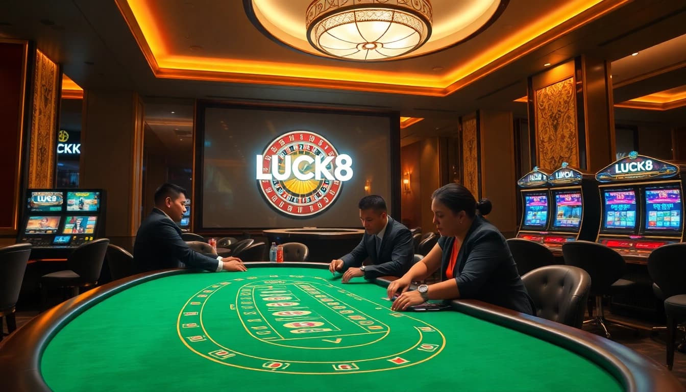 LUCK8 offers players an exciting atmosphere at a vibrant poker table filled with action.
