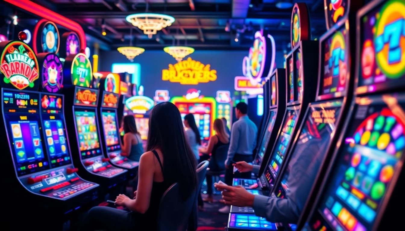 Permainan qqslot777 yang mengasyikkan dengan pemain aktif yang terlibat dan latar belakang cerah.