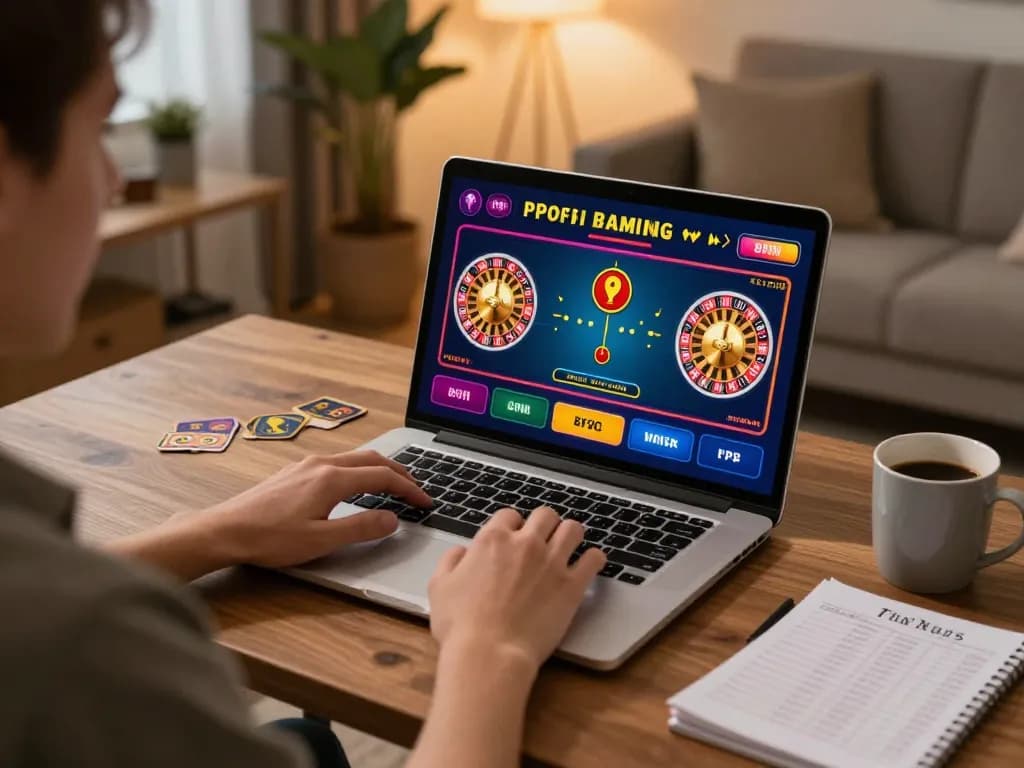 Bet 88 player enjoying live casino gaming from home with a laptop and coffee