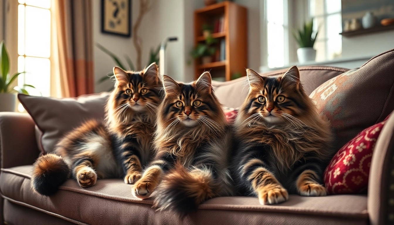 Maine Coon cats for sale near me resting elegantly in a sunny home setting.