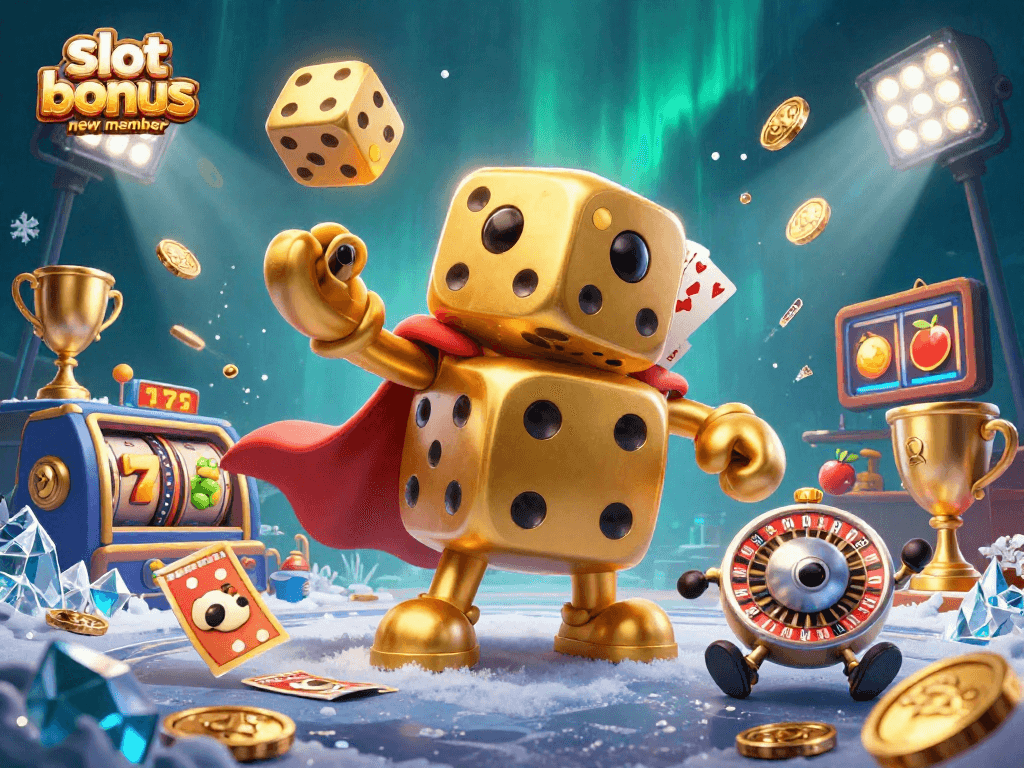 Experience thrilling gameplay with the slot bonus new member promotion featuring a dynamic casino scene.