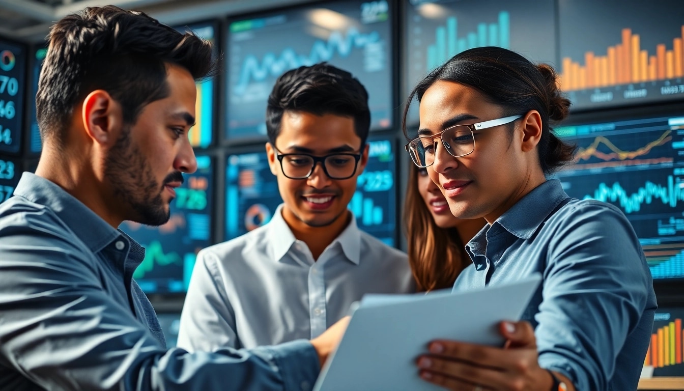 Analyze AI for competitive intelligence in a modern office setting with advanced data visualization.