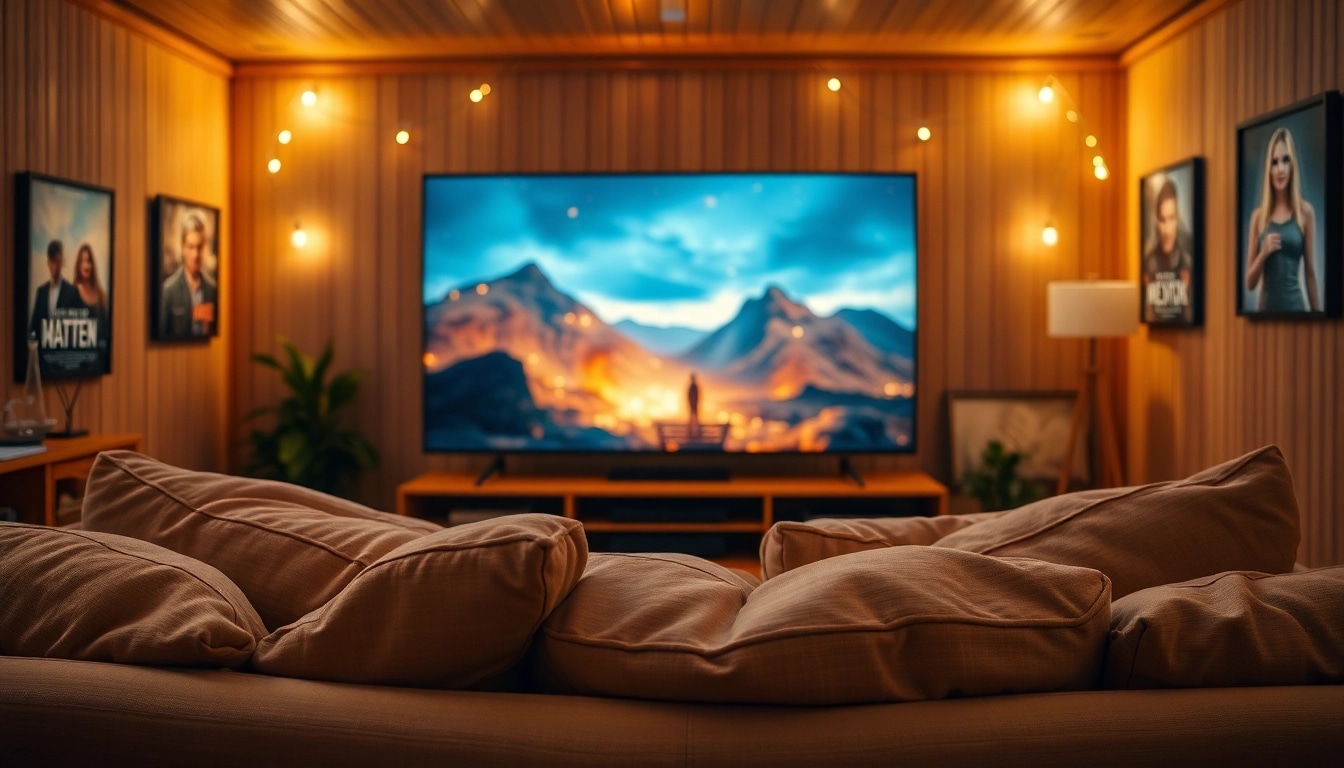 ดูหนังออนไลน์ ในบรรยากาศบ้านภาพยนตร์อบอุ่นกับทีวีขนาดใหญ่และโซฟาสบาย