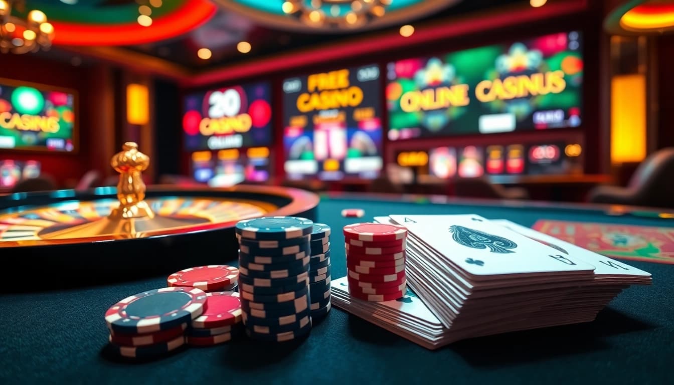 Découvrez l'excitation du casino en ligne avec des jetons de poker vibrants et une action de roulette palpitante.