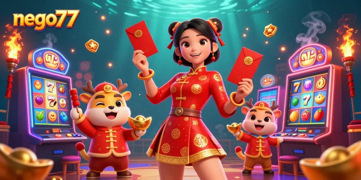 Engage with nego77's dynamic casino experience featuring vibrant Asian themes and exciting slot illustrations.
