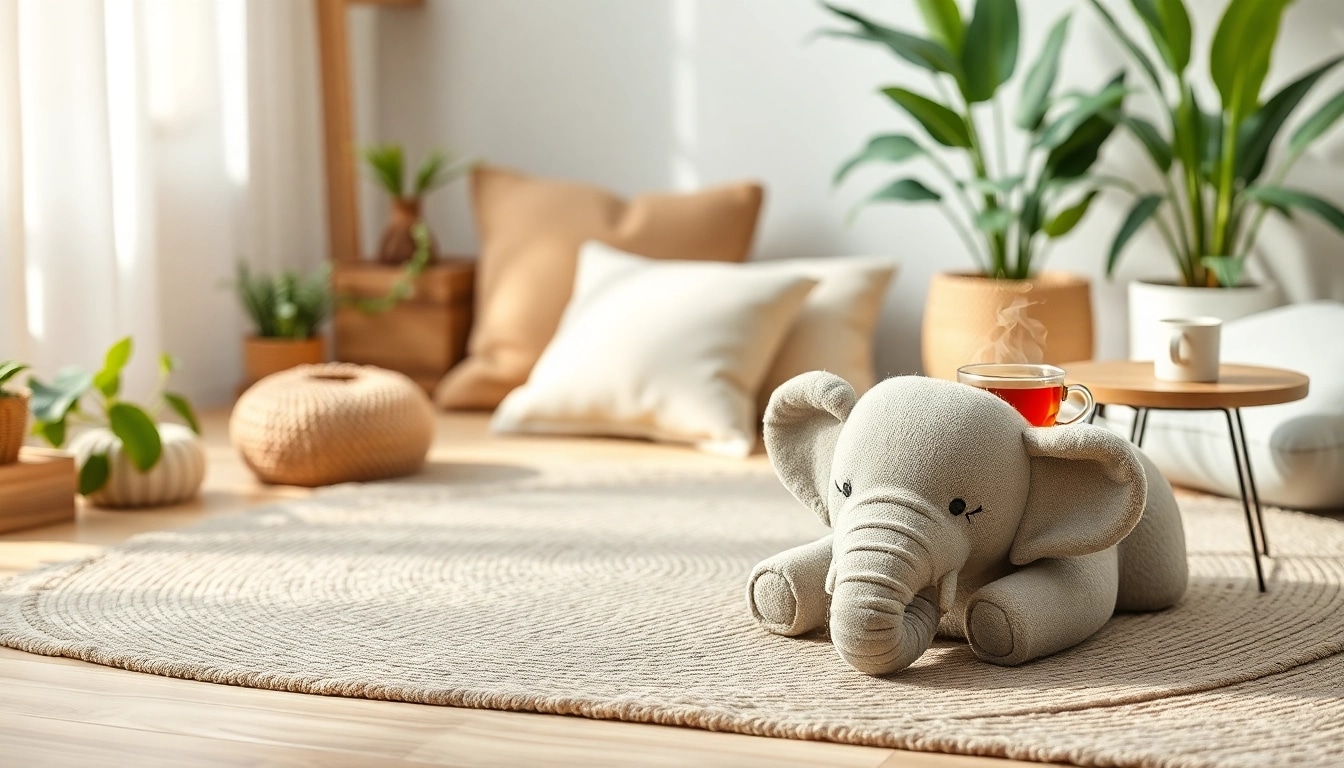 Beruhigende Calm Elephant Akupressurmatte in elegante Umgebung zeigt entspannende Atmosphäre.