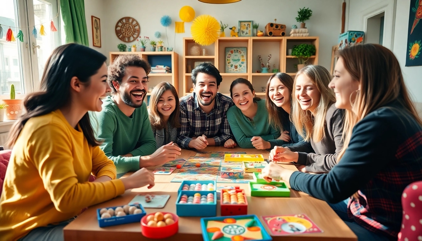 Friends engaged in games to play with friends, showcasing joy and connection in a cozy setting.