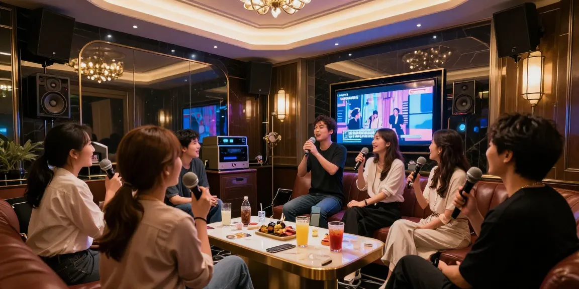강남 가라오케에서 고급스러운 음료와 함께 즐기는 손님들 모습