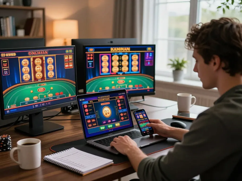 Engaging moment of online gambling featuring giường bệnh nhân strategy notes, emphasizing bankroll management.