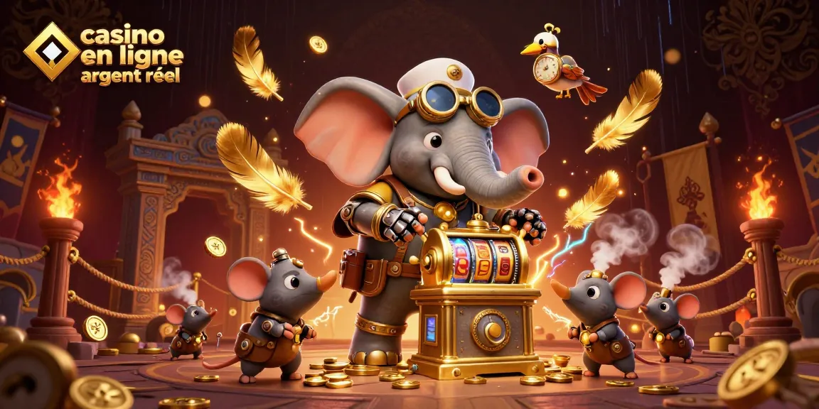 Jouez au casino en ligne argent réel avec un éléphant ingénieur steampunk entouré de magie et de détails captivants.