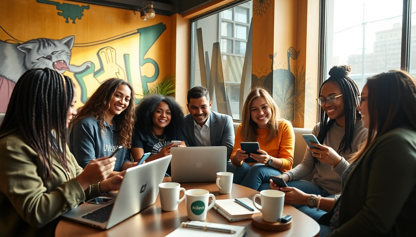 OnlyFans creators near me engaging and collaborating in a trendy café setting, showcasing creativity and community.