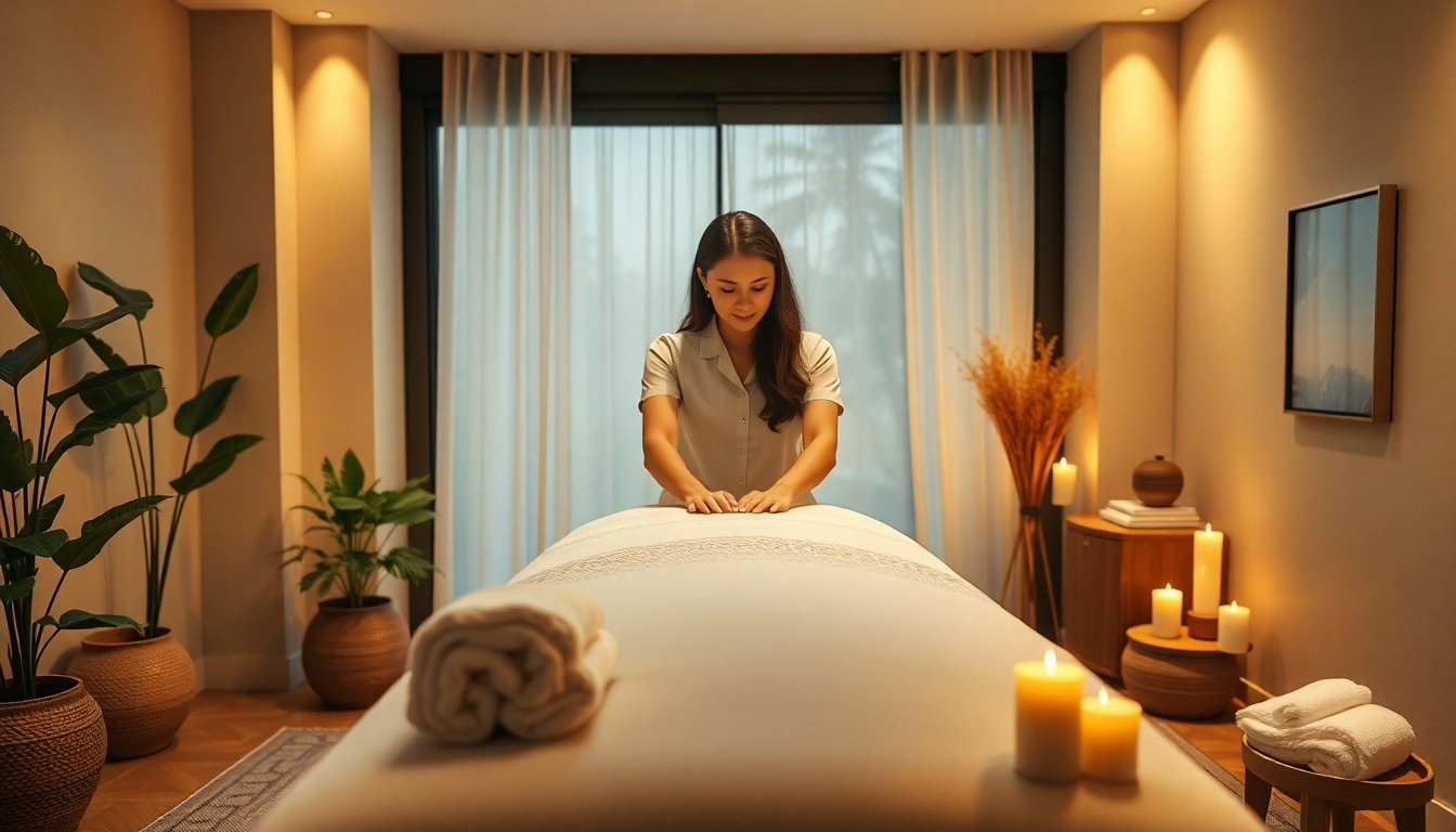 출장안마 service with a professional masseuse in a serene home setting, ready for a relaxing session.