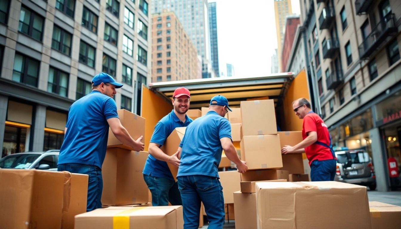 Boston local movers efficiently loading boxes into a truck, showcasing professionalism in an urban setting.