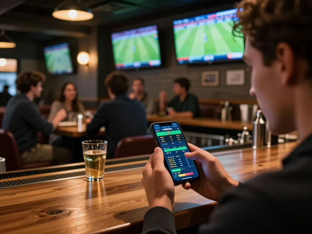 KQBD sports betting excitement with live match displays and active mobile betting.