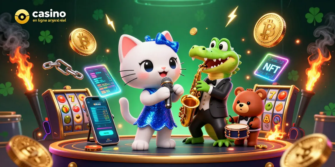 Plongez dans le monde des jeux avec "casino en ligne argent réel", où un chat chante sous les lumières du casino.