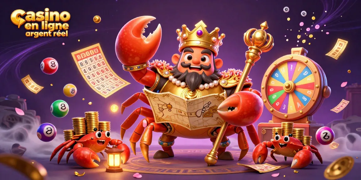 Jouer au casino en ligne argent réel avec un roi-crabe doré entouré de jeux de loto réservés.