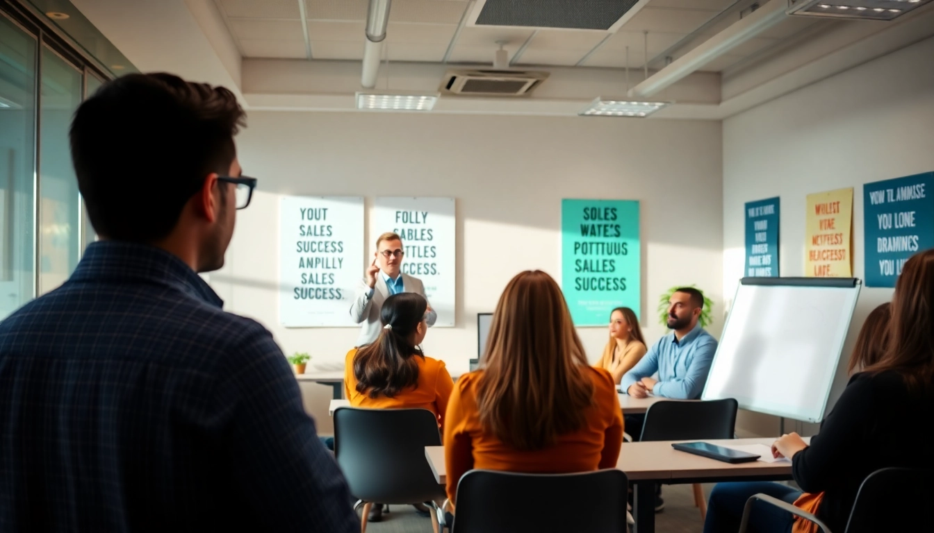 Enhance your skills through engaging sales training sessions in a modern office.