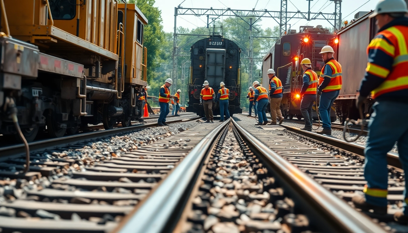Emergency Railroad Repair Services: Skilled crew repairing railroad tracks illustrating urgency and expertise.