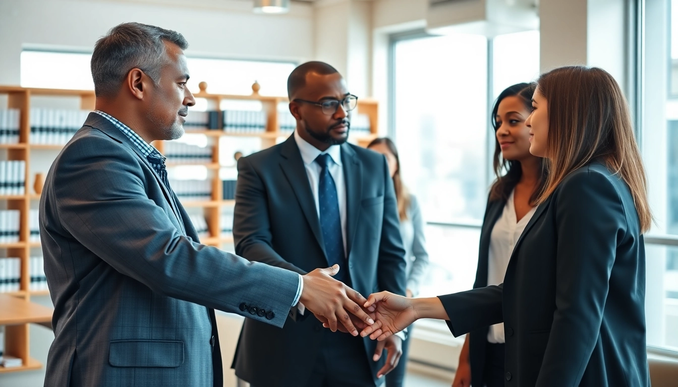 USA lawyers discussing strategies in a modern office setting with warm tones and natural lighting.