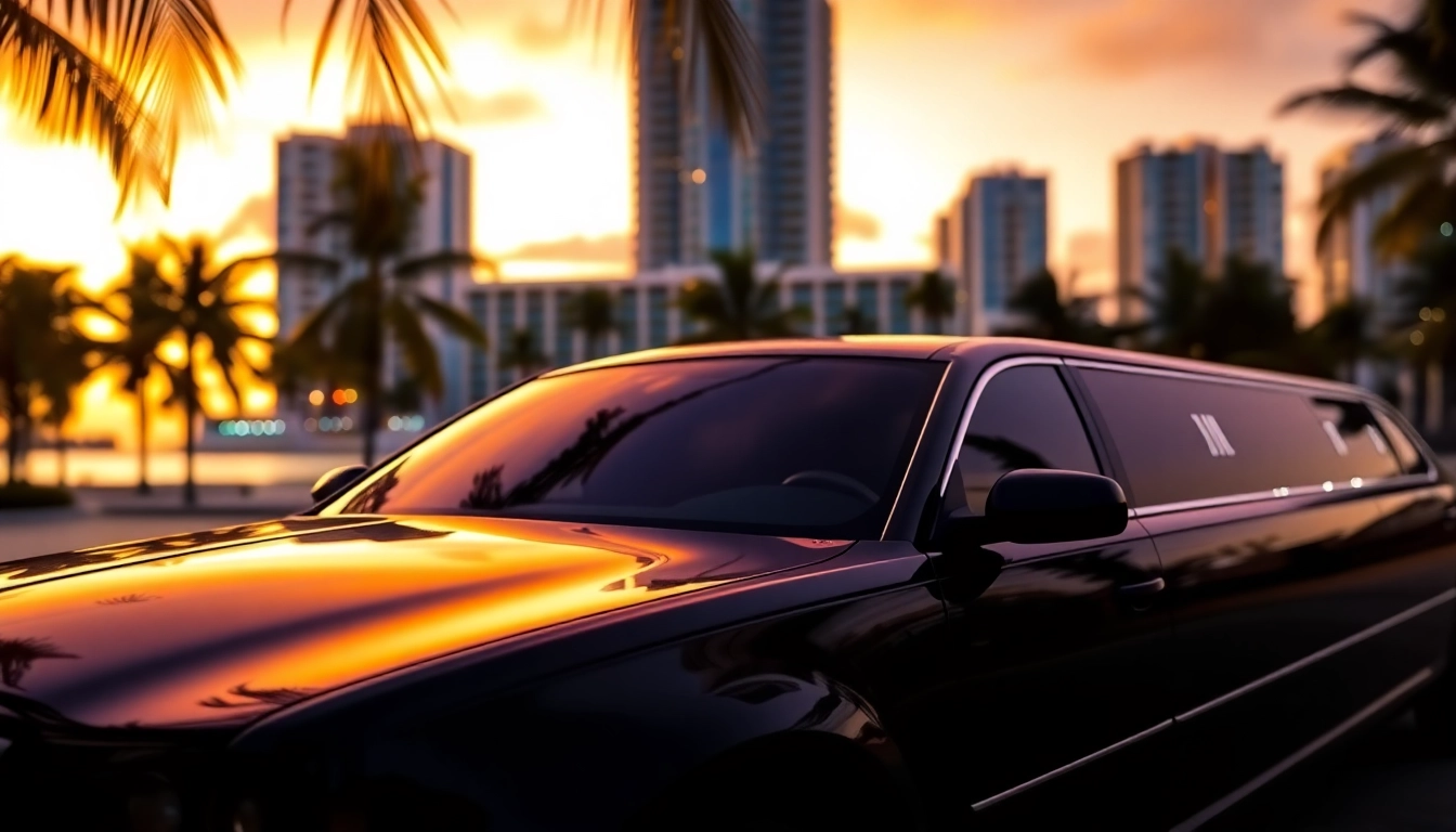 Experience luxurious limo Miami service with sleek black vehicle parked by a beachside hotel.