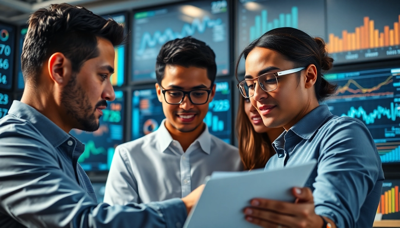 Analyze AI for competitive intelligence in a modern office setting with advanced data visualization.