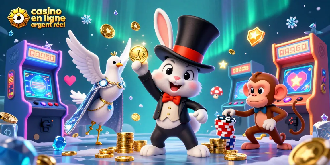 Profitez des gains sur un casino en ligne argent réel avec cette scène dynamique d'illustration 3D.