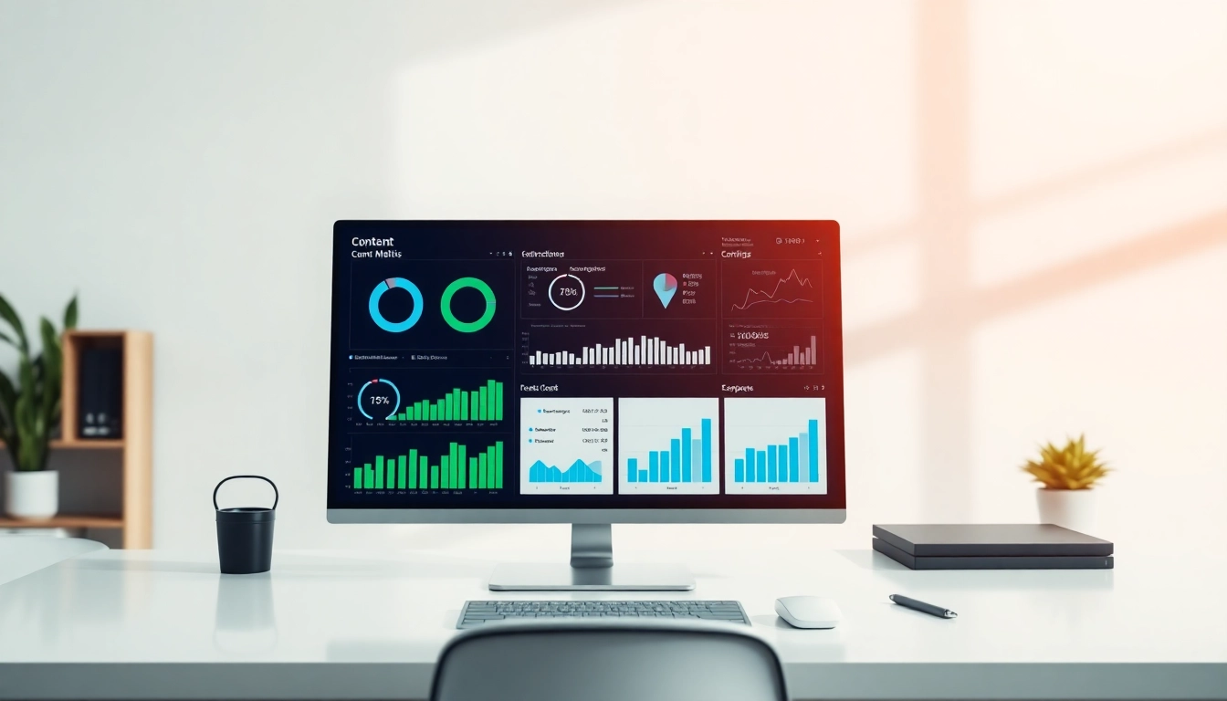 Visualize a content tracking tool dashboard showcasing key metrics in a modern workspace.