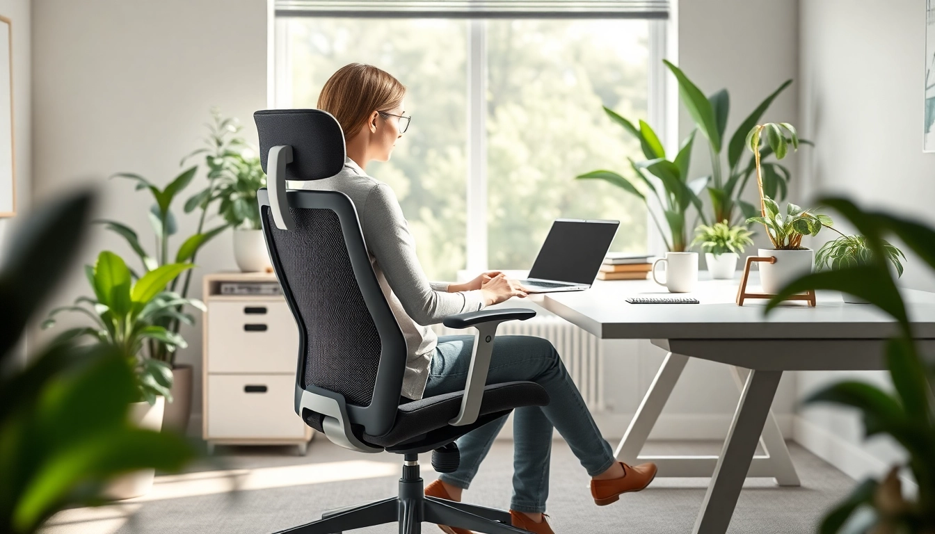 Enhance your posture support with this ergonomic office setup featuring a stylish chair.