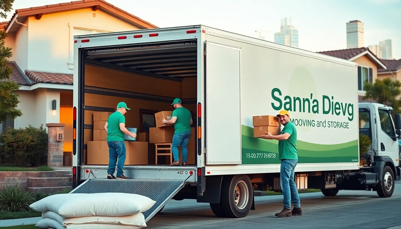 San Diego Moving and Storage: Professional movers packing items at a residential location.